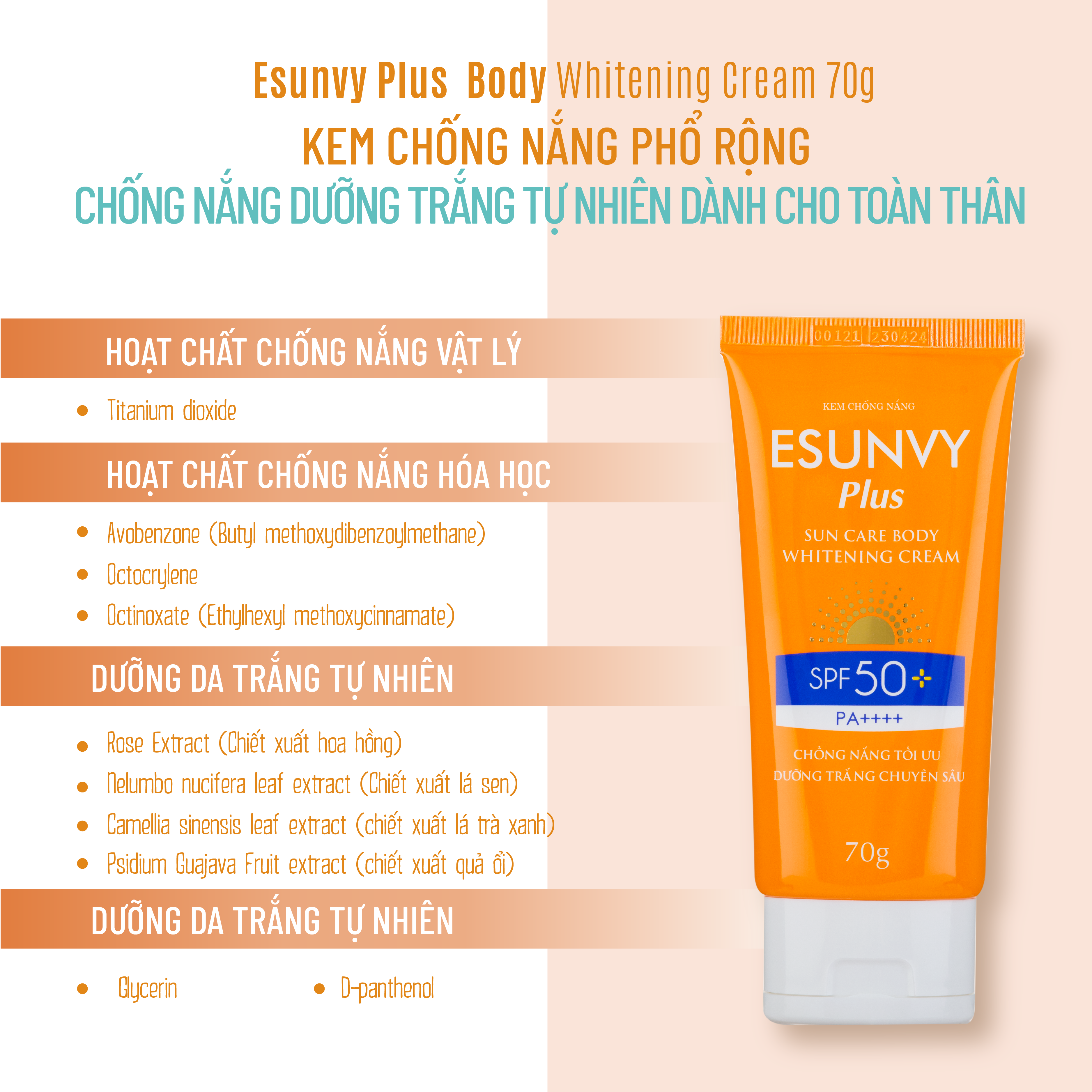 Kem chống nắng Esunvy Plus Sun care Body (70gr): chống nắng toàn thân, dưỡng trắng hiệu quả. 1