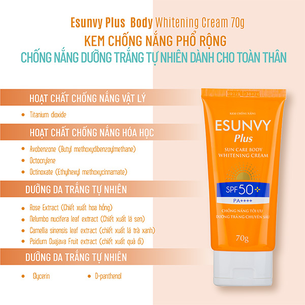 Kem chống nắng Esunvy Plus Sun care Body (70gr): chống nắng toàn thân, dưỡng trắng hiệu quả. 1